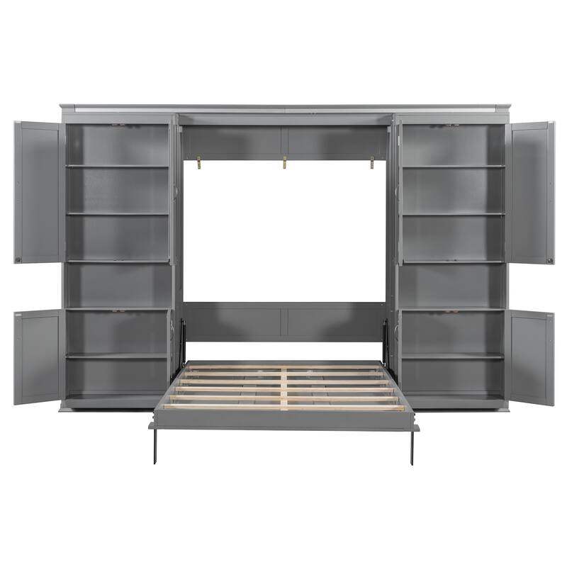 Queen Murphy Bed Wall System with Dual Glide Cabinets & 6-Tier Mega Storage by Harper&Bright Designs