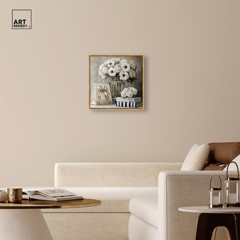 Elegant Flowers Books Neutral Canvas by Art Remedy