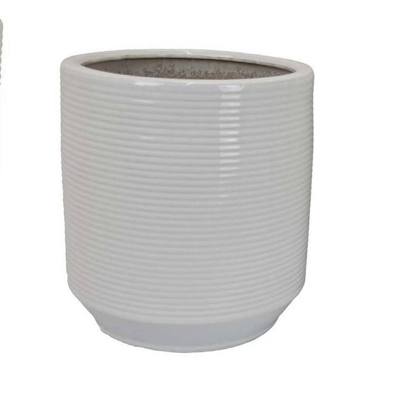 Fusie Planter Set of 2, Round, White Ceramic, Horizontal Texture