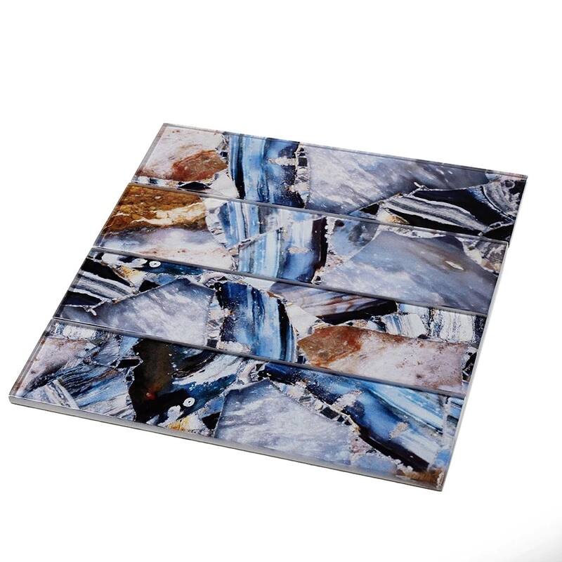 Apollo tile 3" x 12" Carnelian Glossy Brown Blue Glass Tile (5 sq ft/case) - 20 Pack
