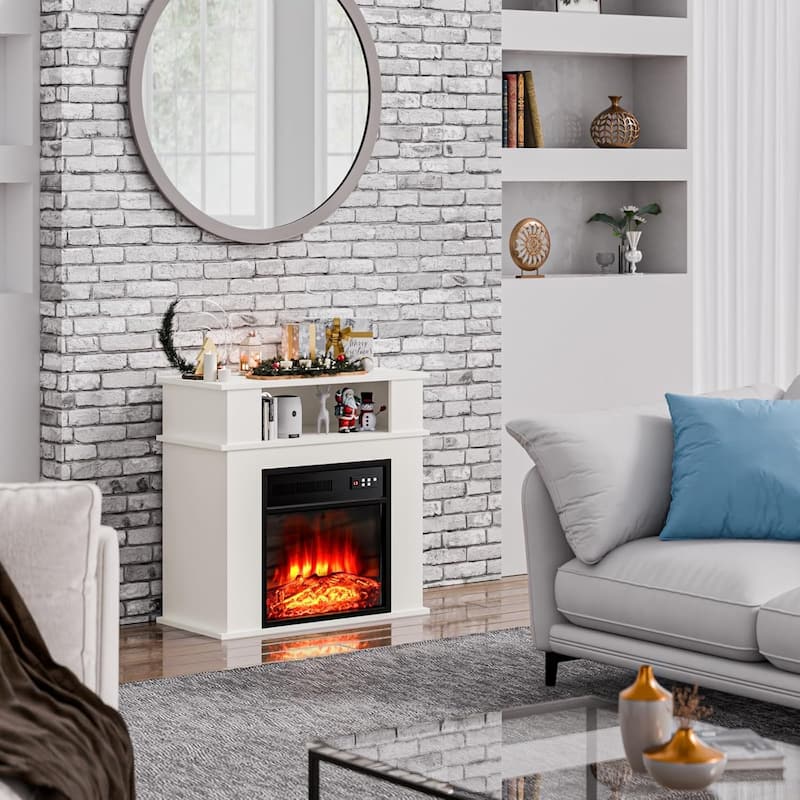 BOSSIN 43" Electric Fireplace with Mantel, 23 inch Electric Fireplace Insert,Freestanding TV Stand with Fireplace Wooden Firebox