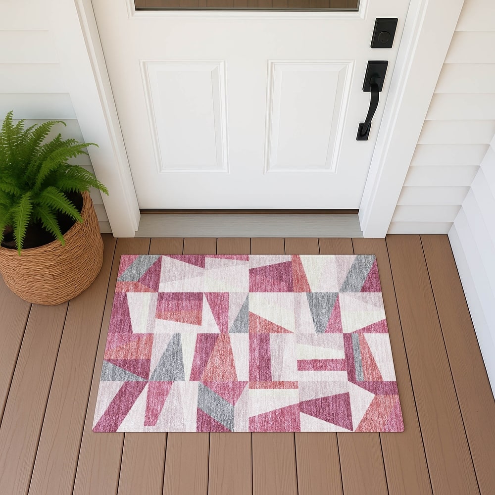 Machine Washable Indoor/ Outdoor Contemporry Mosaic Chantille Rug