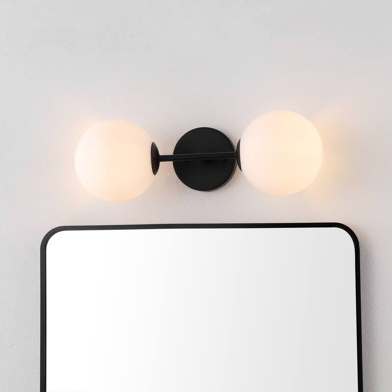 SAFAVIEH Rakhee 2-Light Globe Bathroom Vanity Wall Sconce (LED Bulbs Included) - 17.5 In. W x 7 In. D x 6 In. H - 18Wx7Dx6H