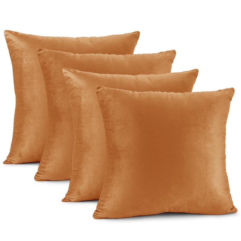 Nestl Solid Microfiber Soft Velvet Throw Pillow Cover (Set of 4) - 18" x 18" - Rust Orange Brown