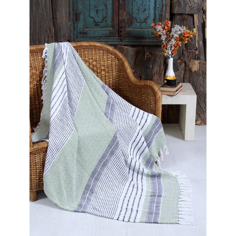 Handwoven Chevron Cotton Throw Blanket - All-Season Comfort with Boho-Chic Style!