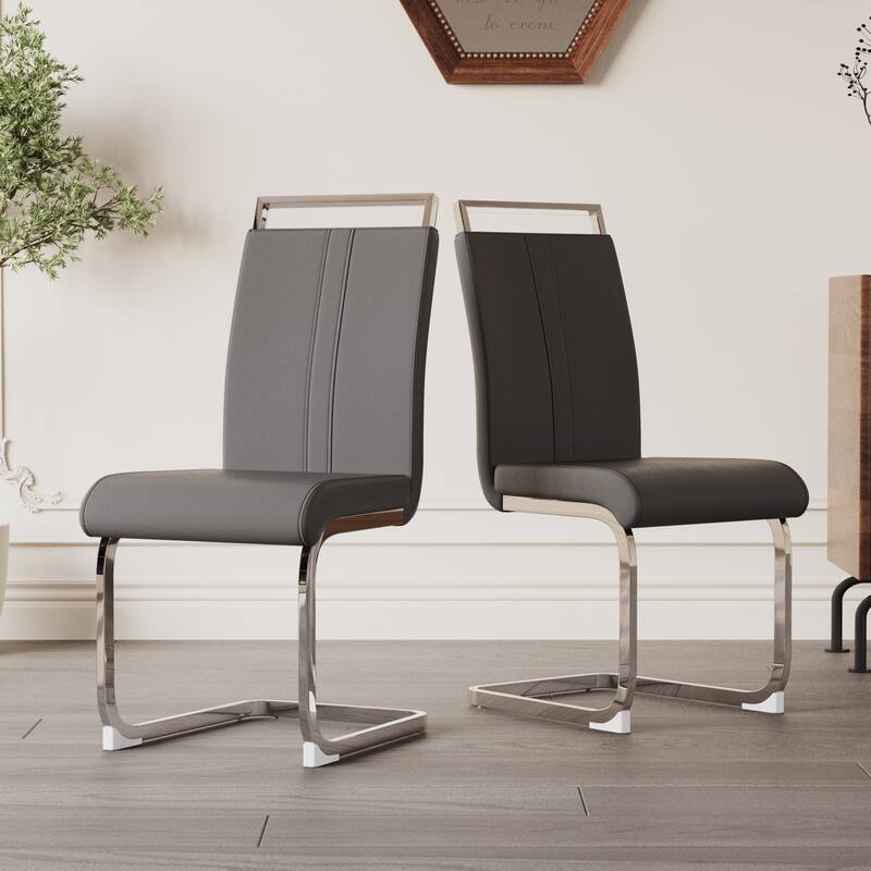 High Back Upholstered Side Chair Grey Office Chair with Metal Legs, Characteristic Dining Chair Vanity Chair - Grey Silver