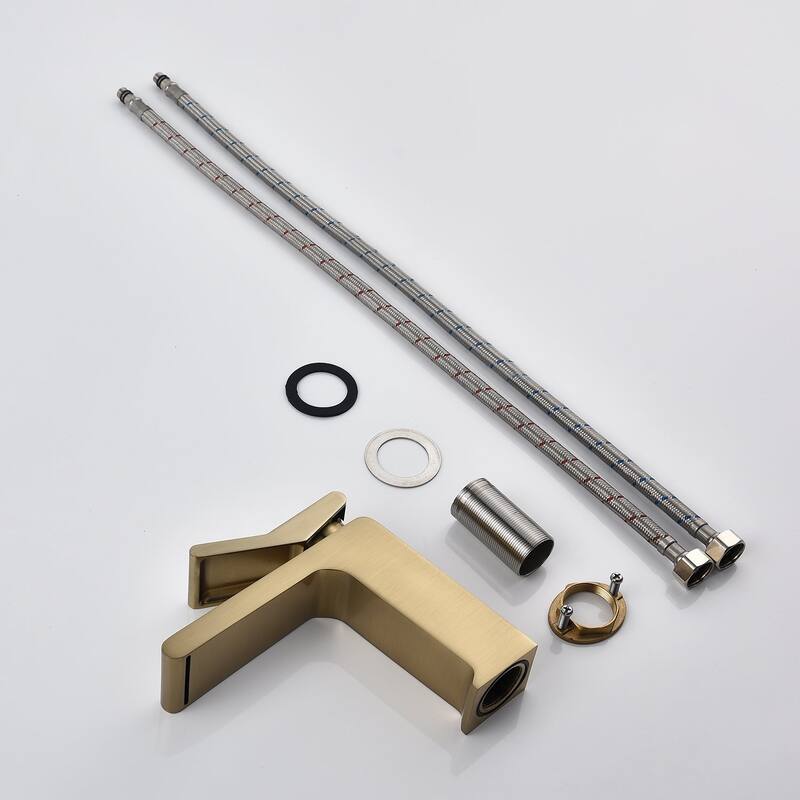 brushed gold single handle bathroom basin faucet with pop up overflow brass drain - 7'6" x 9'6"