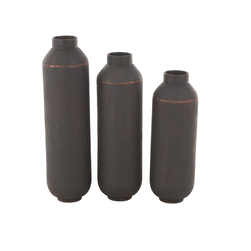 Dark Brown Metal Floor Decorative Vase with Copper Accents (Set of 3)