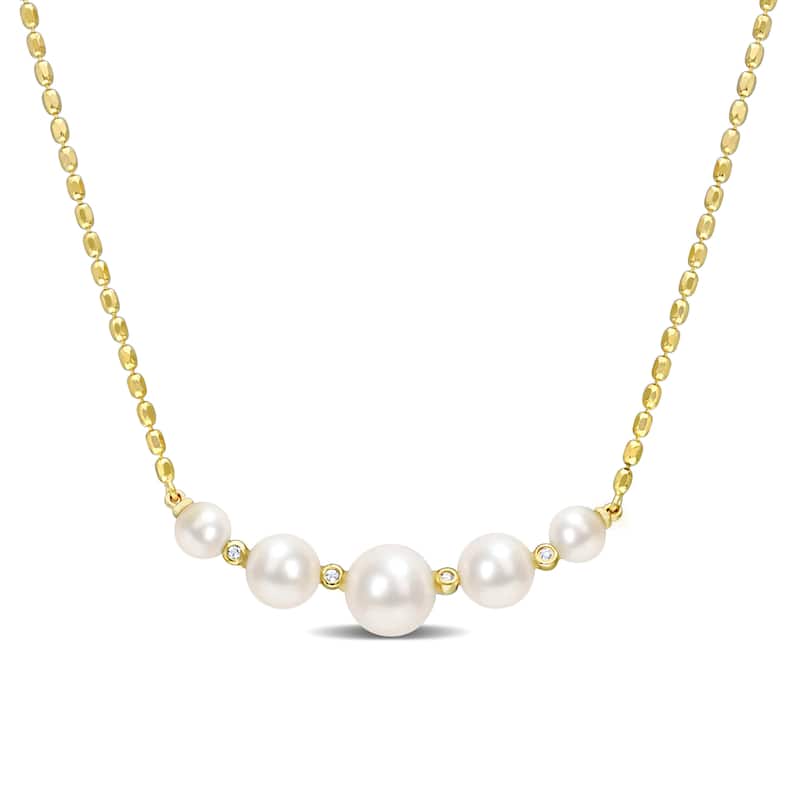 Miadora Freshwater Cultured Pearl & White Topaz Necklace in 18k Yellow Plated Sterling Silver