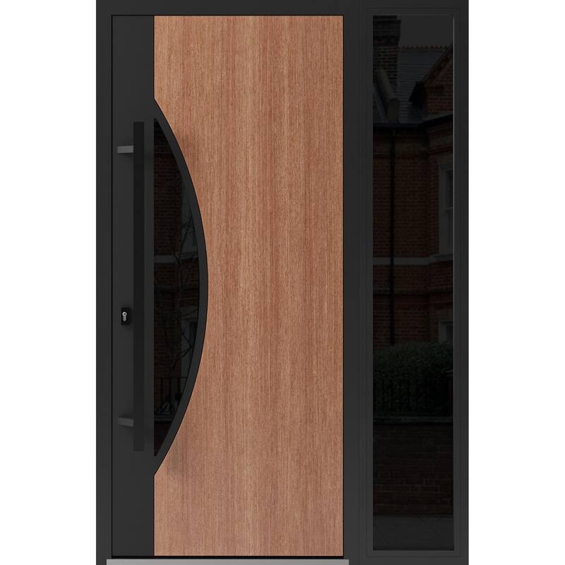 Front Exterior Prehung Steel Door Ronex 1077 Teak Entry Metal Painted W36xH80 Left hand Inswing - Taupe - 48 x 80