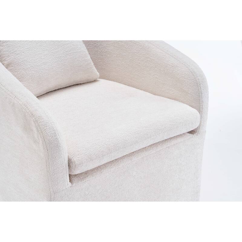 Fabric Dining Armchair With Back Cushion and Universal Wheels