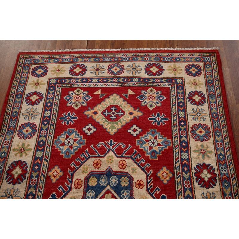 Oriental Red Kazak Accent Rug Handmade Wool Carpet - 3'4" x 4'11"