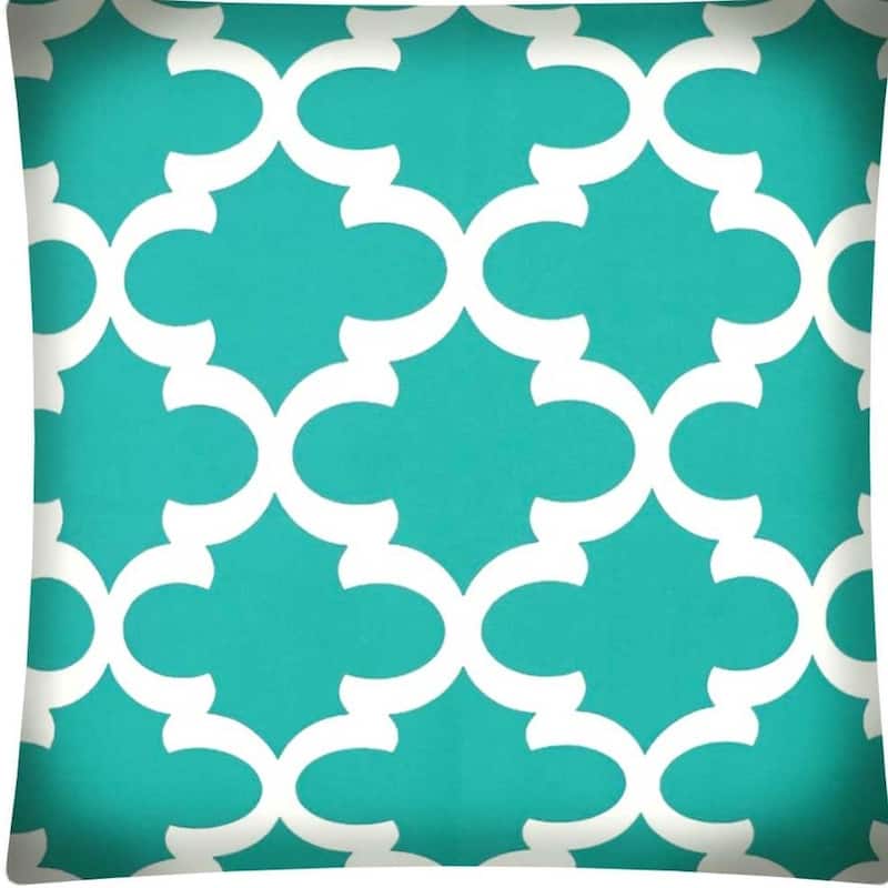 17" Aqua and White Quatrefoil Indoor Outdoor Throw Pillow Cover - 17" X 17"