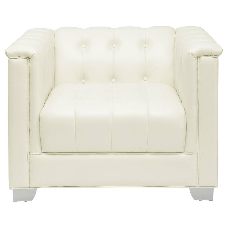 Chaviano Pearl White Upholstered Track Arm Sofa Set