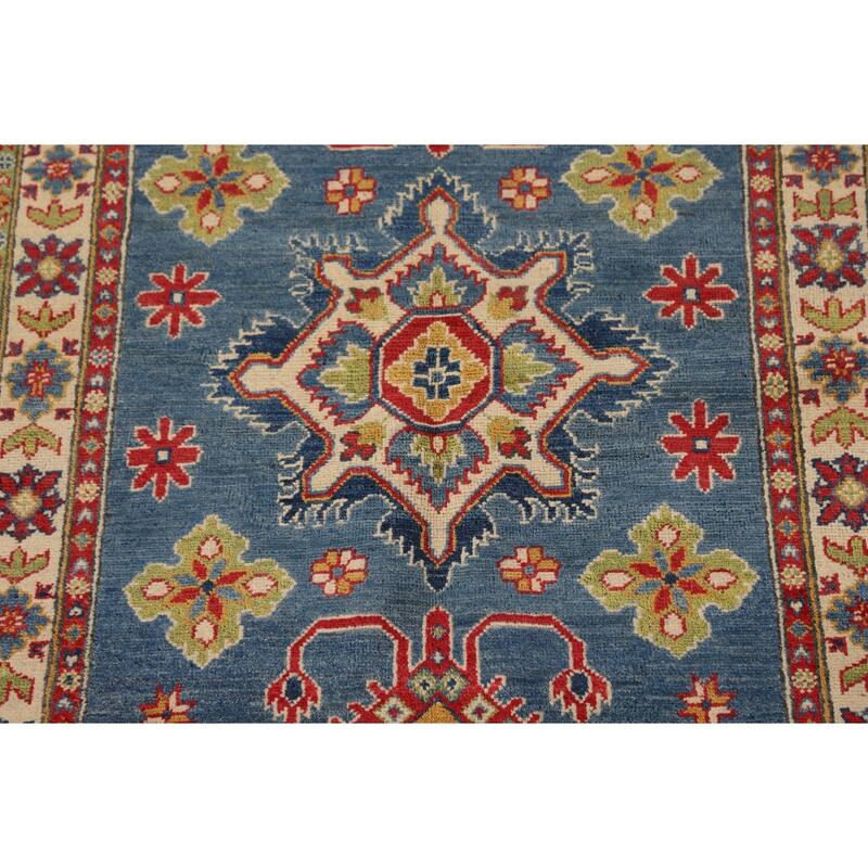 Traditional Blue Kazak Oriental Accent Rug Hand-Knotted Wool Carpet - 3'3"x 5'0"