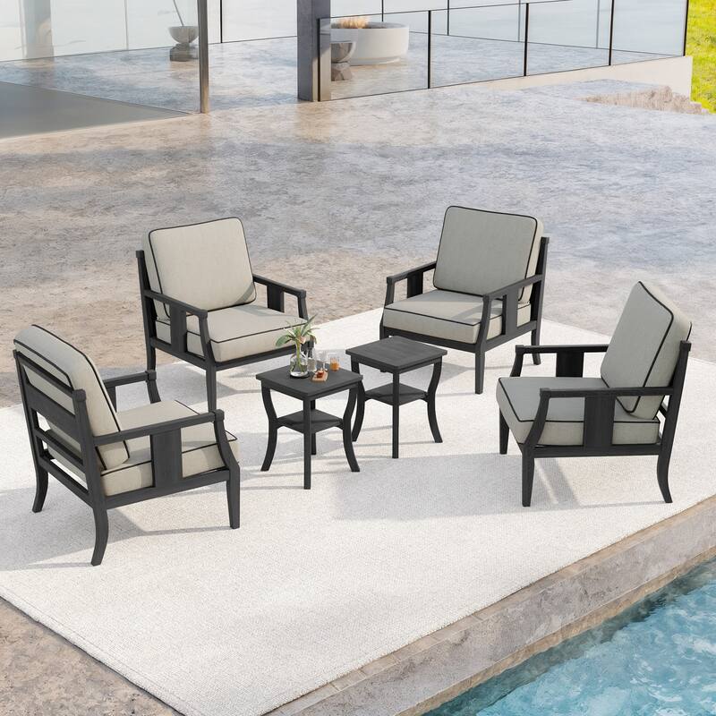 6-Piece Outdoor Teak Seating Set Armchair Patio Conversation Sets with 2 Tables, Cushion