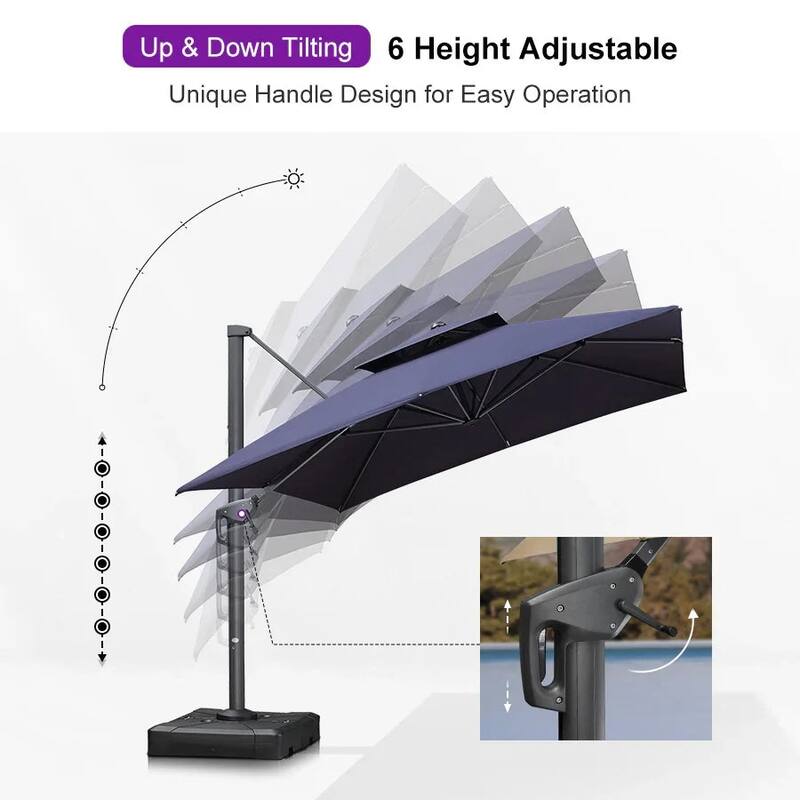PURPLE LEAF 9 X 12 ft Square Cantilever Umbrellas with Tilt-and-Crank with Base