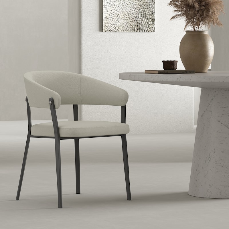 Manhattan Comfort Belle Stone Grey Textured Leatherette Dining Chair - Oatmeal - Single