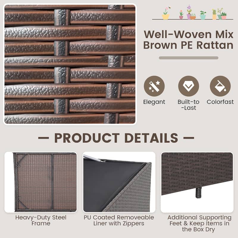 Gymax 133 Gallon Outdoor PE Wicker Storage Box Mix Brown Rattan Deck