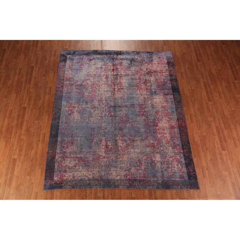 Contemporary Abstract Area Rug Handmade Indian Wool Carpet - 8'0"x 9'7"