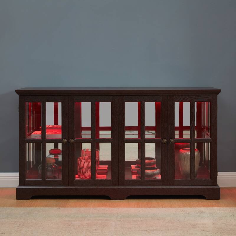 LED Curio Display Cabinet Antique Display Cabinet with Glass Doors