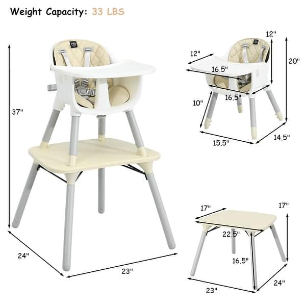Babyjoy 4 in 1 Baby High Chair Convertible Toddler Table Chair Set w/