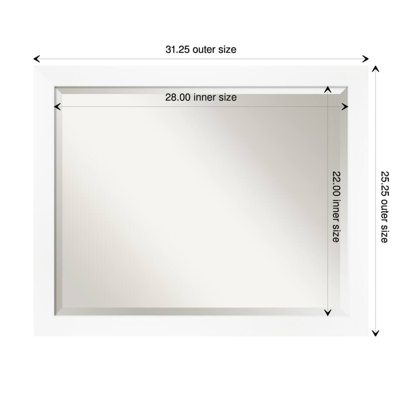 Beveled Wall Mirror - Cabinet White Narrow Frame - Cabinet White Narrow - 31.25 x 25.25-inch