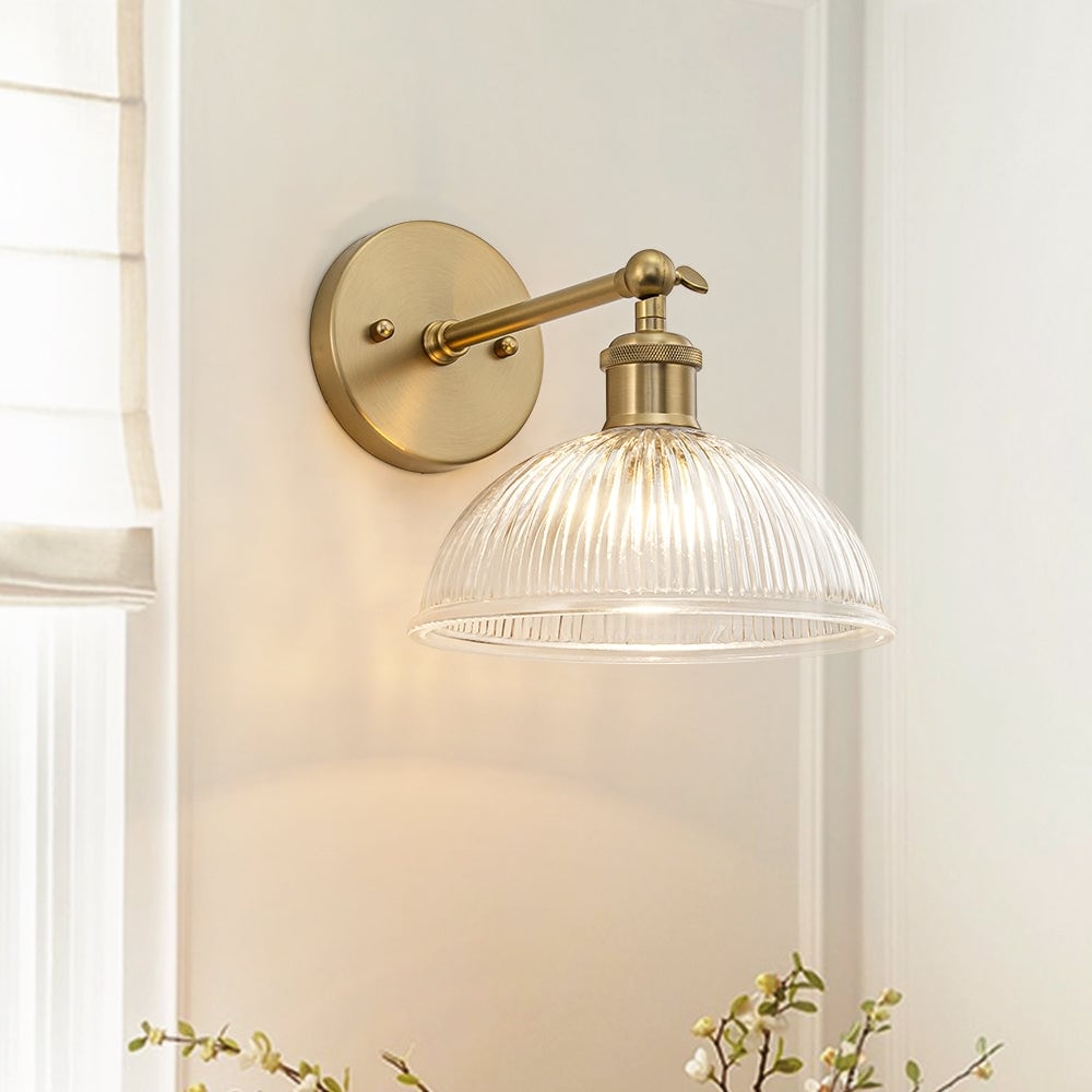 Ribbed Glass 1-Light Wall Sconce With Domed Shade Semi-flush Mount - 8.5 in
