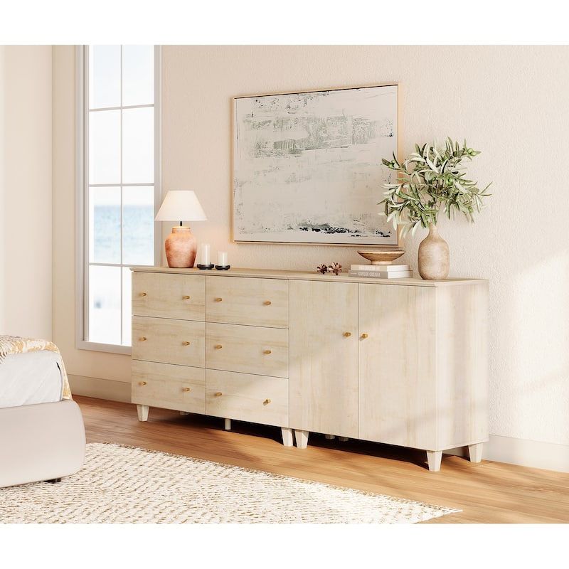 Wood Dresser with 6 Drawers and 1 Cabinet for Bedroom, 83" Wide