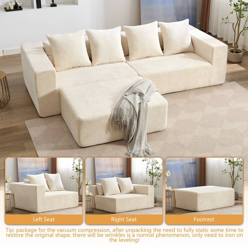 XINMICS 104.72'' Modern Sectional Sofa, 4 Seater Modular L-Shaped Full-compressed Sofa Couch - 104.72"Wx43.31"Dx23.62"H