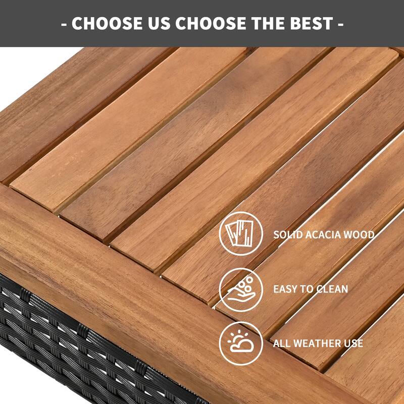 10-Piece Outdoor Acacia Wood Bar Height Dining Table Set, Garden PE Rattan Wicker Foldable Dining Table, Dining Bistro Set