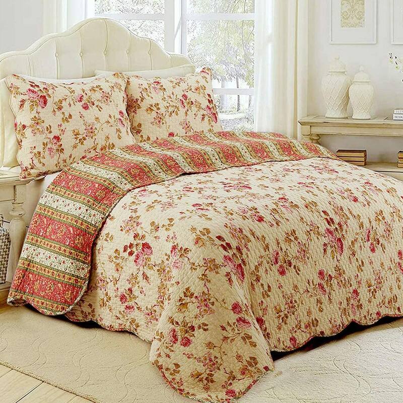 Cozy Line Charleston Cottage Floral Reversible Cotton 3-piece Quilt Bedding Set