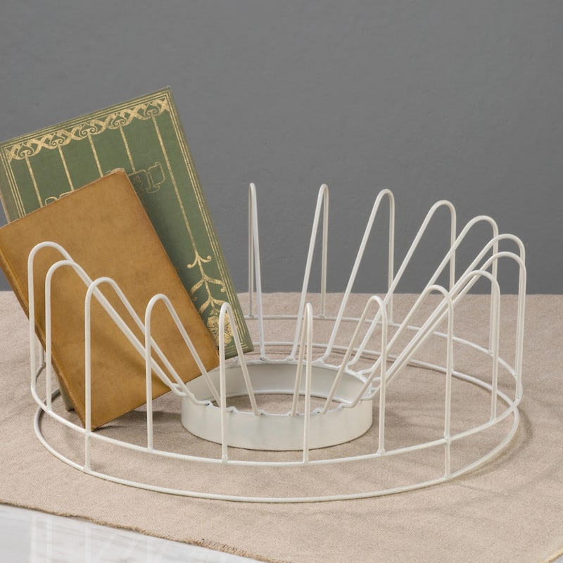 White Metal Circular Plate Storage Rack