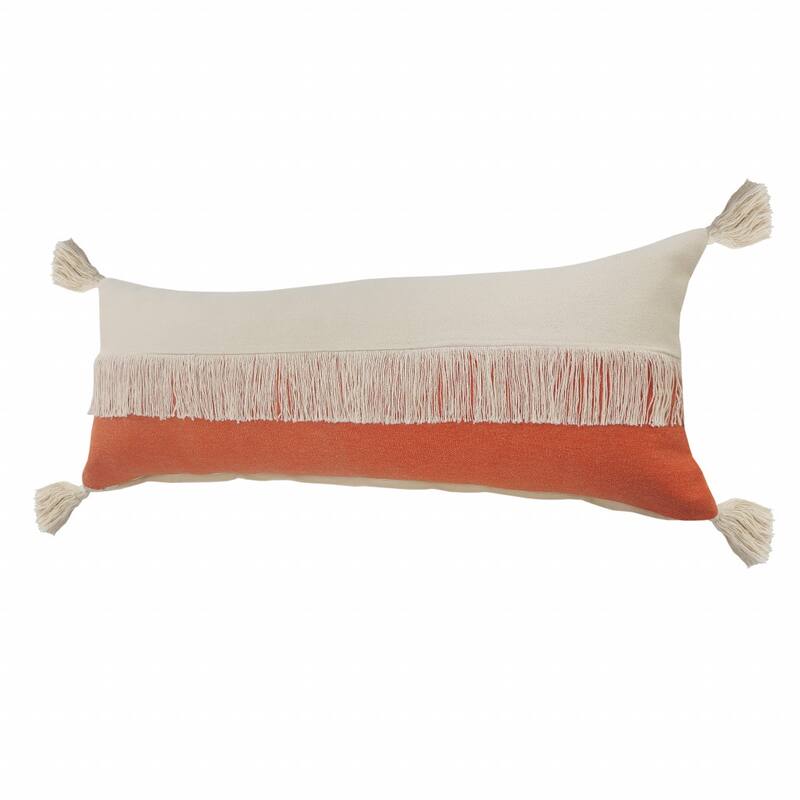 HomeRoots 14" X 36" Orange And Off-White 100% Cotton Zippered Pillow