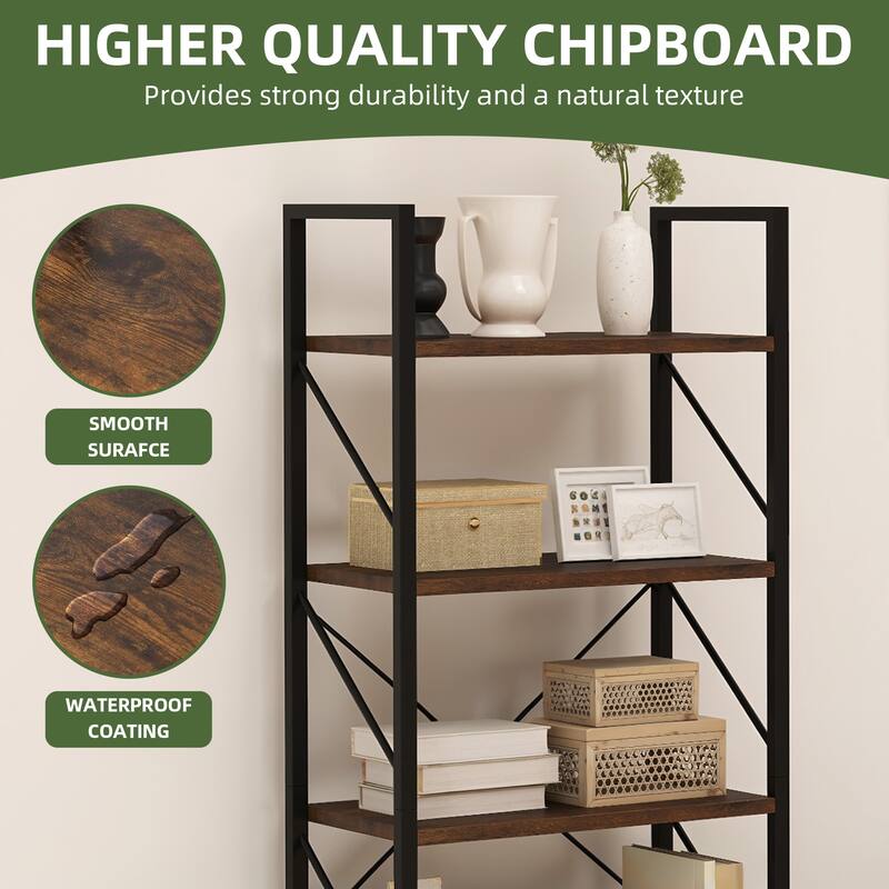 Moasis Industrial 62" Tall 5-Tier Bookshelf Open Shelf Bookcase for Living Room