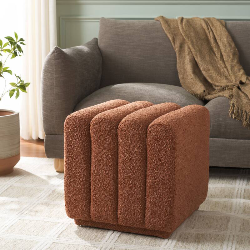SAFAVIEH Joseph Upholstered Channel Tufted Square Ottoman, Fully Assembled - Rust