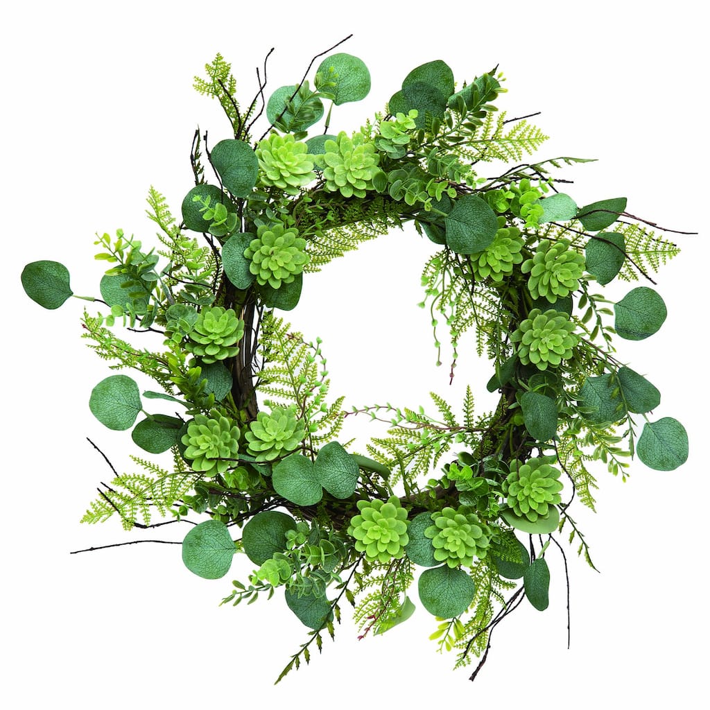Transpac Artificial 22 in. Green Spring Succulent Foilage Wreath