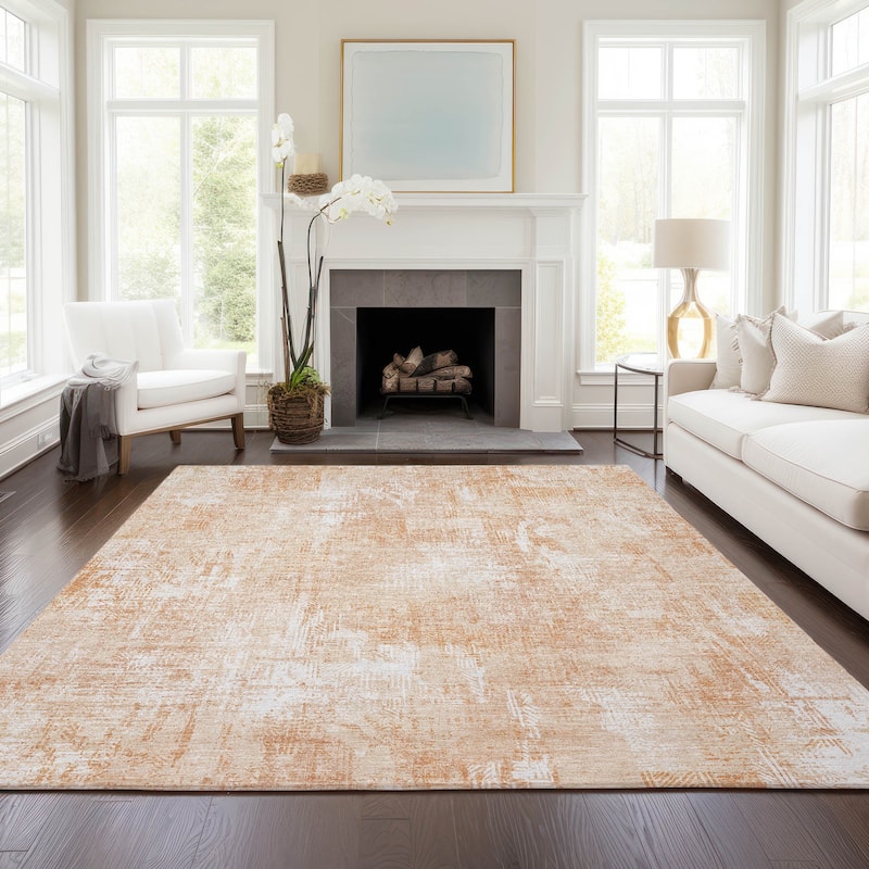 Machine Washable Indoor/ Outdoor Chantille Boho Abstract Rug - Coral - 3' x 5'