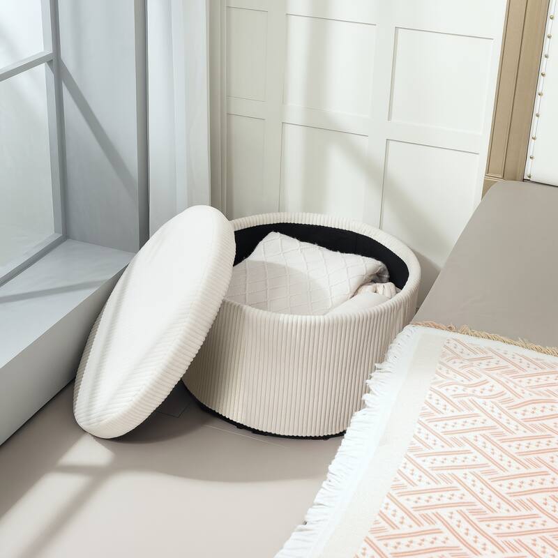 Large Corduroy Storage Ottoman with Hidden 25.6 Gal Compartment and Foam Seat Steel Frame