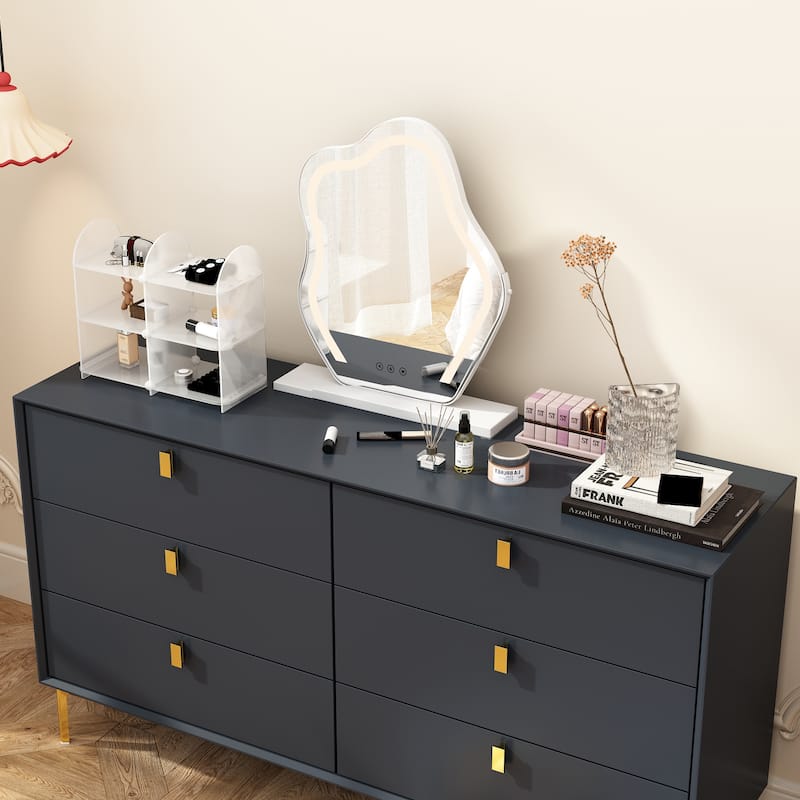 Dresser 6 Drawer Wood Dresser for Bedroom with Storage Modern Gold