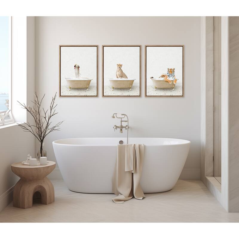 Kate and Laurel Sylvie Cheetah Bath Framed Canvas by Amy Peterson