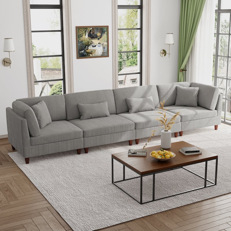 Modern Modular Corduroy Sectional Sofa with Ottoman