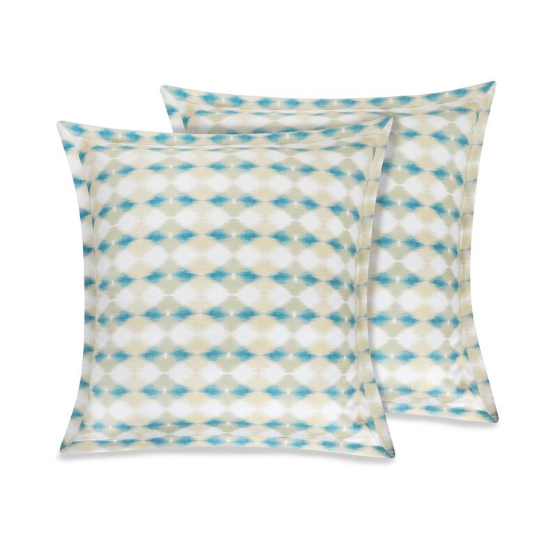 Delara GOTS Certified 100% Organic Cotton 2 Inch Flange Euro Sham Set of 2, 26"X26", Carolina Multi-Color