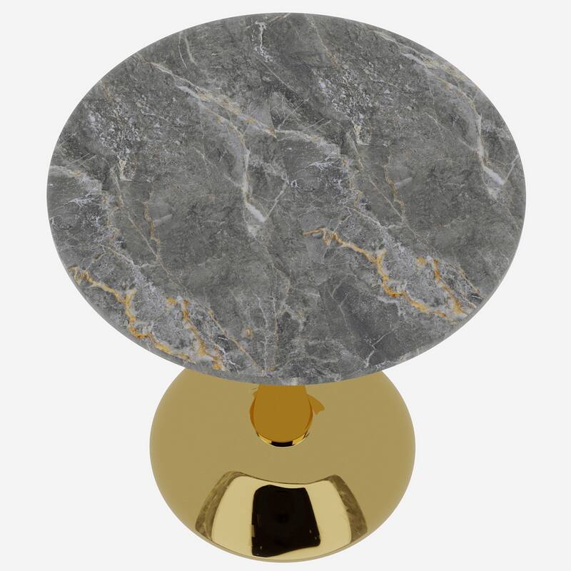 27.6" Mid-Century Modern Style Dining Table, Accommodates 2-4 People, Featuring A Round Dark Gray Textured Marble Tabletop