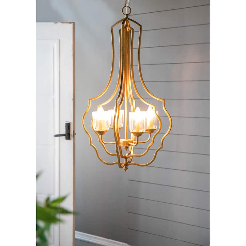 4 - Light Metal Chandelier, Hanging Light Fixture with Adjustable Chain for Kitchen Dining Room, Bulb Not Included
