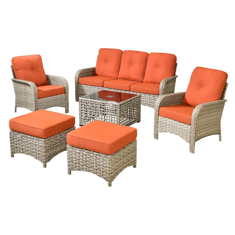 XIZZI 6-Piece Outdoor Wicker Patio Furniture Set with Coffee Table