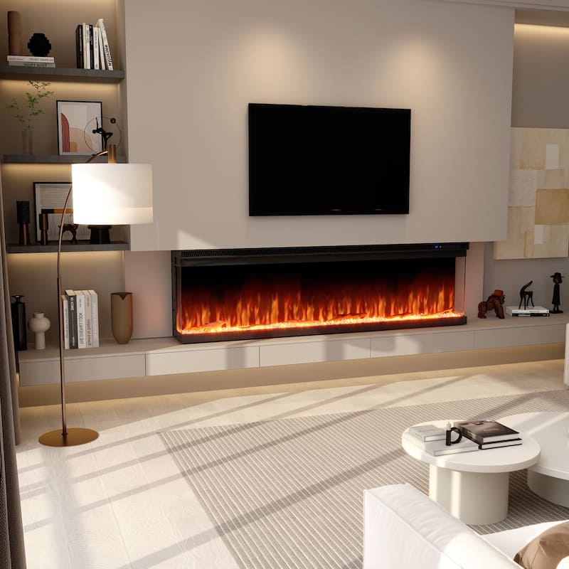 3-Sided Electric Fireplace with 12-Color Flame, Dual Heat Settings 750W/1500W, Smart App & Remote Control – 50/60/70 Inch