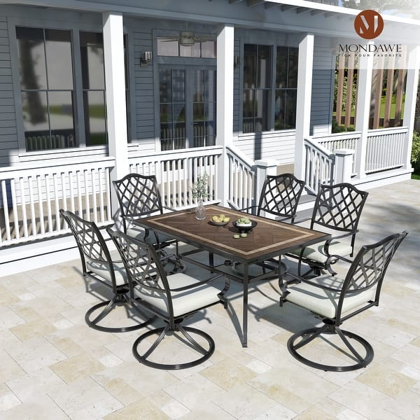 7 Pieces Cast Aluminum Retro Design Patio Dining Set Bed Bath