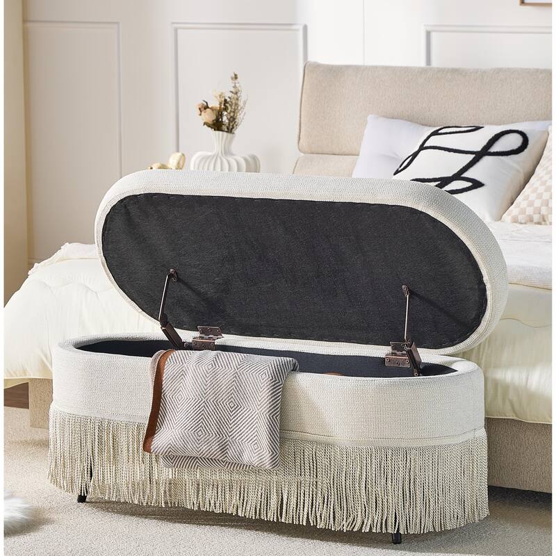 Multi-Functional Storage Ottoman with Fringe Trim and Hidden Storage Compartment