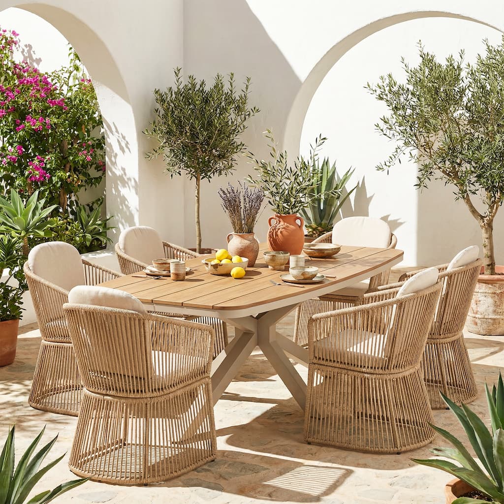 7-Piece Outdoor Dining Set with PE Rattan Chairs, Aluminum Frame Patio Furniture Set